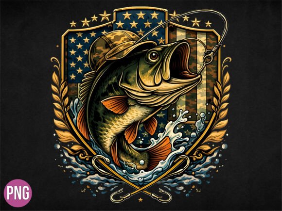 American Flag Bass Fishing Veteran PNG: Premium Digital Design