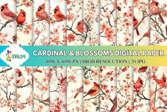 Cardinal Blossoms Digital Paper: Elevating Design with Nature-Inspired Elegance
