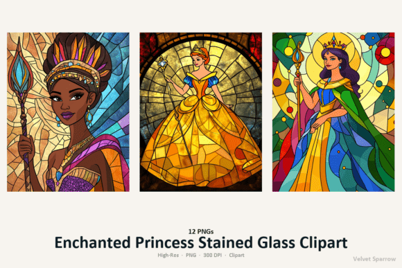 Enchanted Princess Stained Glass Clipart
