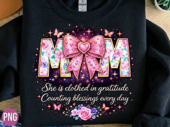 Mom Counting Blessings Floral Bow PNG