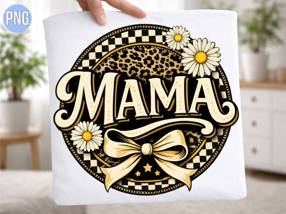 Retro Mama Circle Leopard Daisy PNG