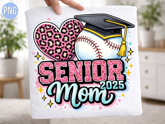 Senior Mom 2025 Baseball Heart PNG Shirt Design