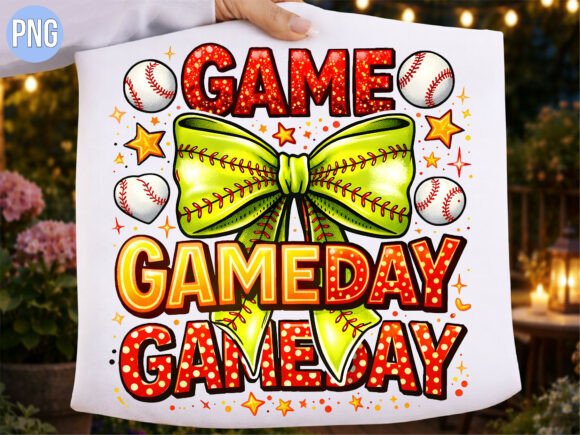 Softball Gameday Neon Bow Game PNG