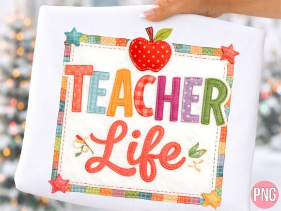 Teacher Life Red Apple Patchwork PNG: A Versatile Design for Educators and Creators