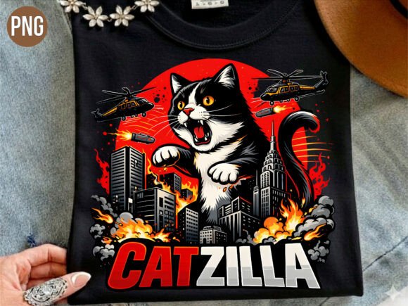 Unleash Creativity with the Catzilla Funny Cat Monster Retro PNG